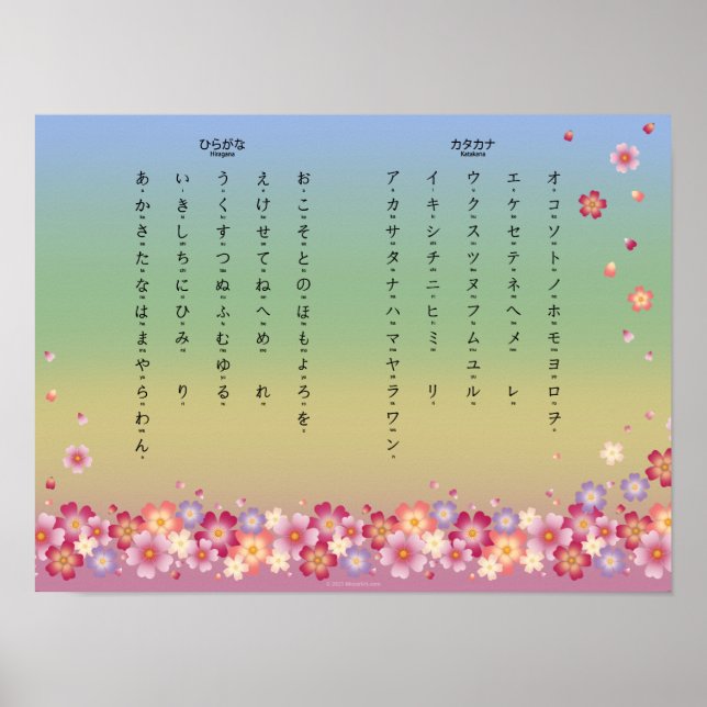 Sakura Blommars Hiragana Katakana Japanska Student Poster (Framsidan)