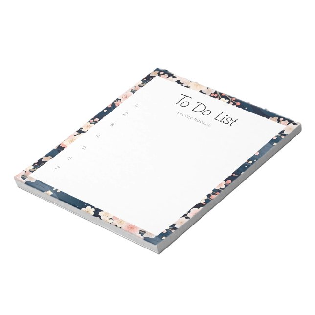 Sakura Blommig Marinblå Våg Att-göra-lista  Anteckningsblock (Roterad)
