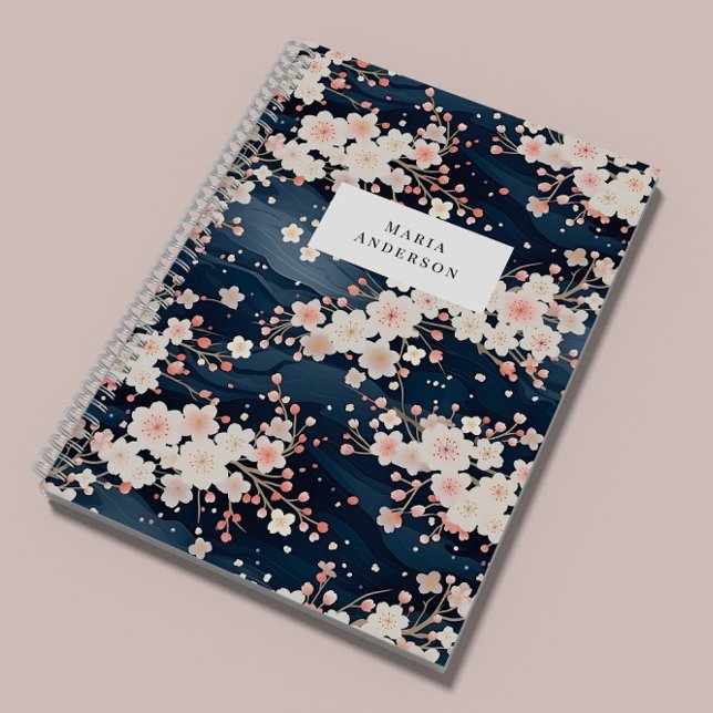 Sakura Blommigt Vågigt Linjer Monogram Anteckningsbok (Skapare uppladdad)