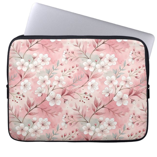 Sakura Blommönster Rosa  Laptop Fodral (Framsidan)