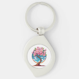 Sakura blommor blommar swirl silverfärgad nyckelring