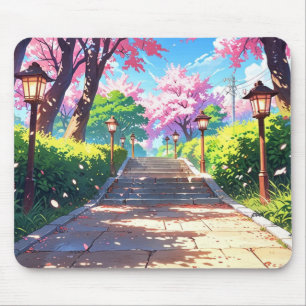 Sakura Blomsterstig PastellLandskap Anime Musmatta