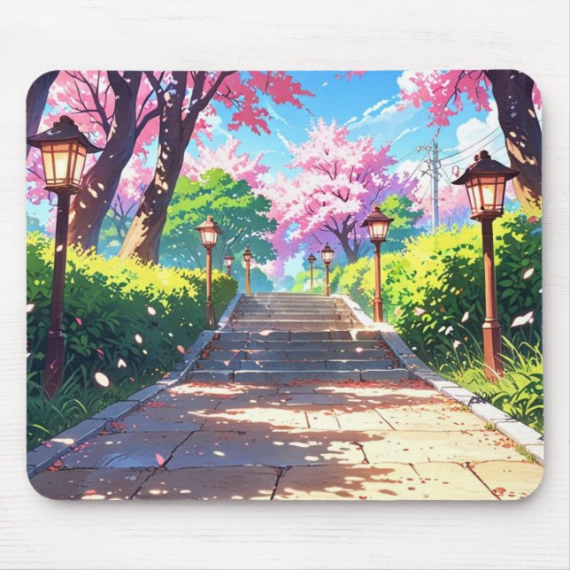 Sakura Blomsterstig PastellLandskap Anime Musmatta (Framsidan)