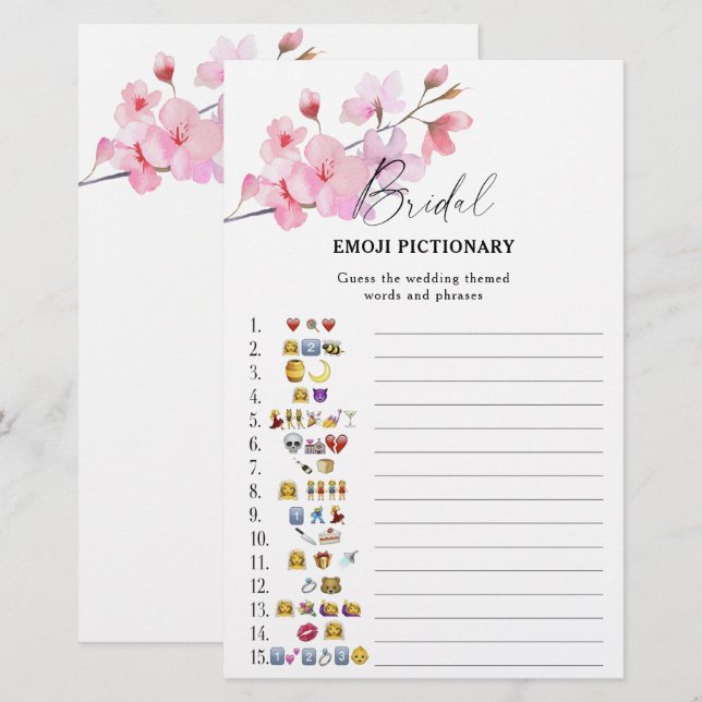 Sakura - bröllopsdusch emoji pictionary spel (Fram/baksida)
