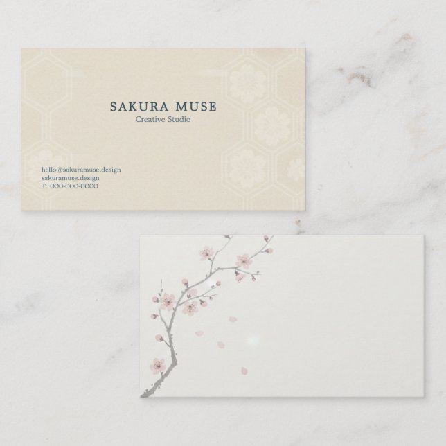 Sakura Business Card – Minimal Japanese Premium  Visitkort (Fram/baksida)