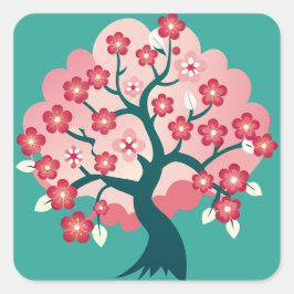 Sakura Cascade Fyrkantigt Klistermärke