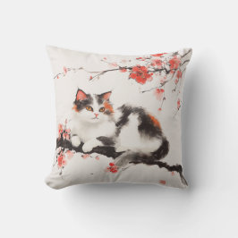 Sakura Cat Decorative Pillow - Elegant Blommigt Ar Kudde
