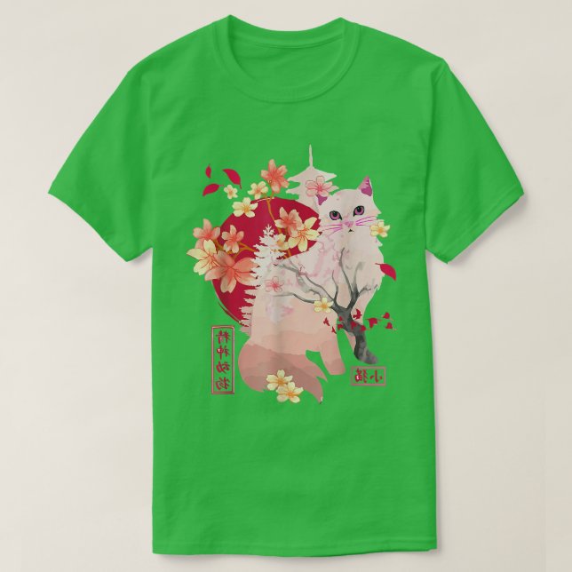 Sakura cat Tree Blossoms Japanese art Retro 80s Ja T Shirt (Design framsida)