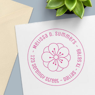 Sakura Cherry Blommar Flower Round Adress 2 Självfärgande Stämpel