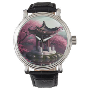 Sakura Cherry Blommar Garden Shrine Pond Japanska Armbandsur