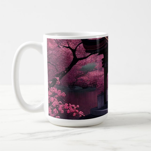 Sakura Cherry Blommar Garden Shrine Pond Japanska Kaffemugg (Vänster)