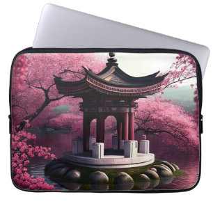 Sakura Cherry Blommar Garden Shrine Pond Japanska Laptop Fodral