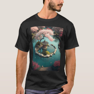 Sakura Cherry Blommar Garden Shrine Pond Japanska T Shirt