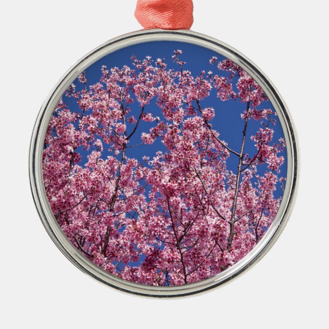 Sakura Cherry-Blommar in to Blue Julgransprydnad Metall (Framsidan)