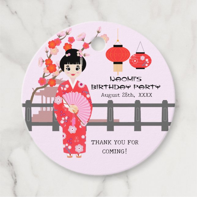 Sakura Cherry Blommar Japansk Girl Födelsedagsfest Gåvor Etiketter (Framsida)