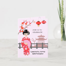 Sakura Cherry Blommar Japansk Girl Födelsedagsfest Inbjudan