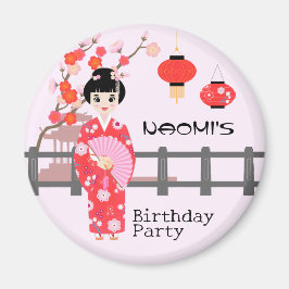 Sakura Cherry Blommar Japansk Girl Födelsedagsfest Magnet