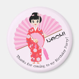 Sakura Cherry Blommar Japansk Girl Födelsedagsfest Magnet