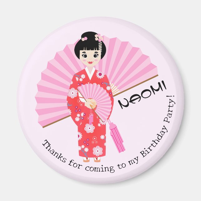 Sakura Cherry Blommar Japansk Girl Födelsedagsfest Magnet (Framsidan)