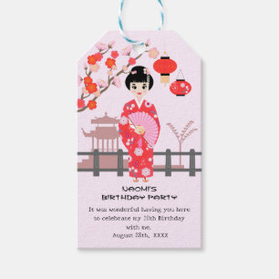 Sakura Cherry Blommar Japansk Girl Födelsedagsfest Presentetikett