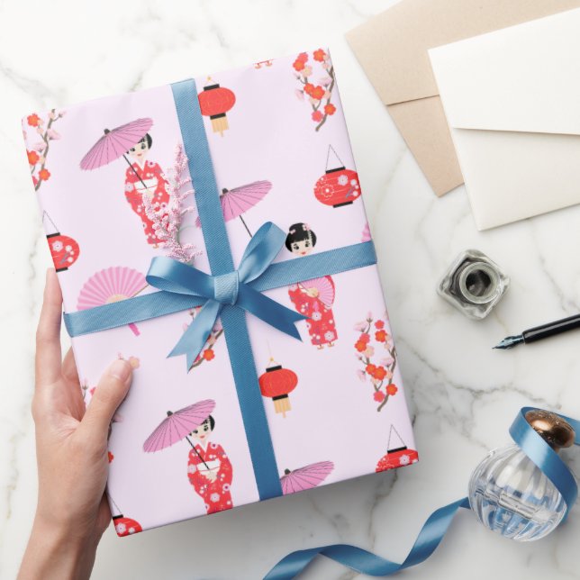 Sakura Cherry Blommar Japansk Girl Födelsedagsfest Presentpapper (Gifting)