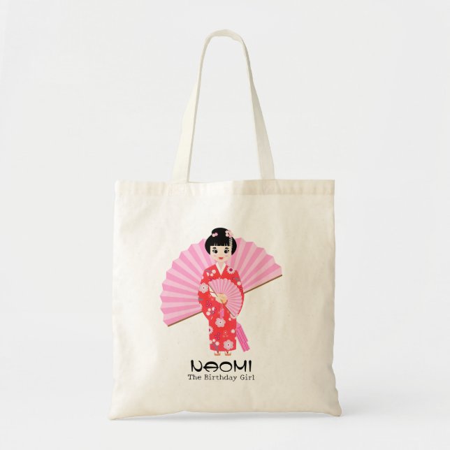 Sakura Cherry Blommar Japansk Girl Födelsedagsfest Tygkasse (Framsidan)