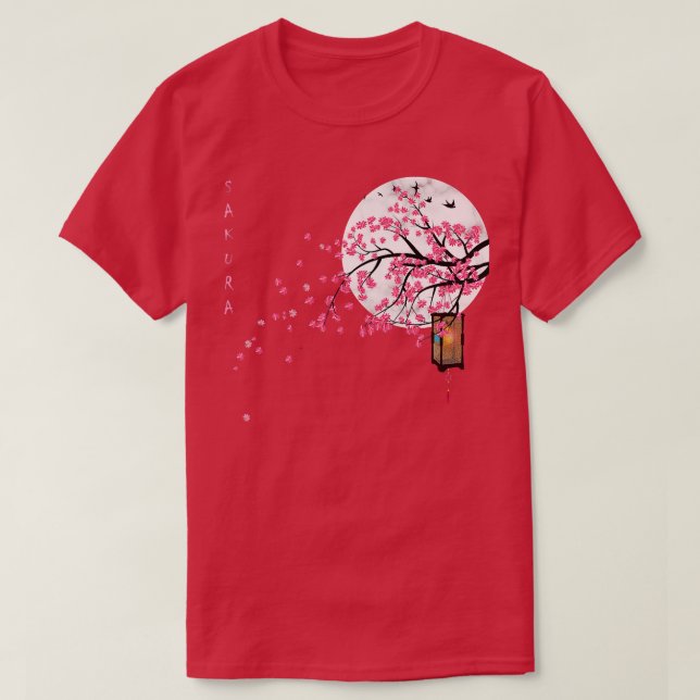 Sakura Cherry Blommar Japansk Graphical Art Flowe T Shirt (Design framsida)