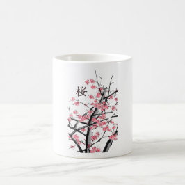 Sakura Cherry Blommar Träd Japanska Kanji Artwork Kaffemugg