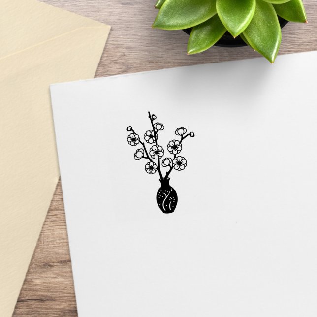 Sakura Cherry Blommar Vas 1x1 Stämpel (Skapare uppladdad)