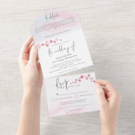 Sakura Cherry Blommar Watercolor Script Bröllop