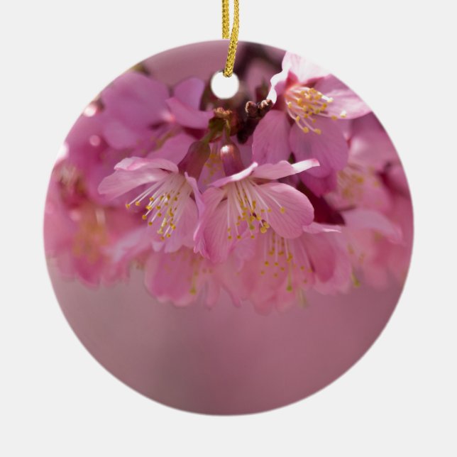 Sakura Cherry Blommars Delikat Rosa Bouquet Julgransprydnad Keramik (Framsidan)