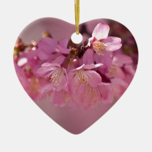 Sakura Cherry Blommars Delikat Rosa Bouquet Julgransprydnad Keramik (Framsidan)