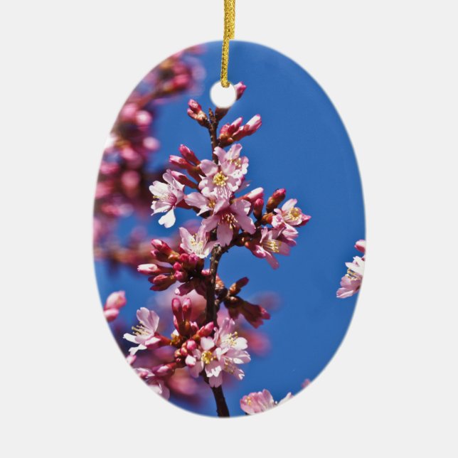 Sakura Cherry Blommars Touching Blue Julgransprydnad Keramik (Framsidan)