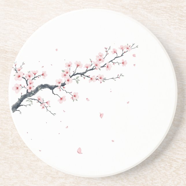 Sakura Cherry Blossom Branch Sandstone Coaster Underlägg (Framsidan)