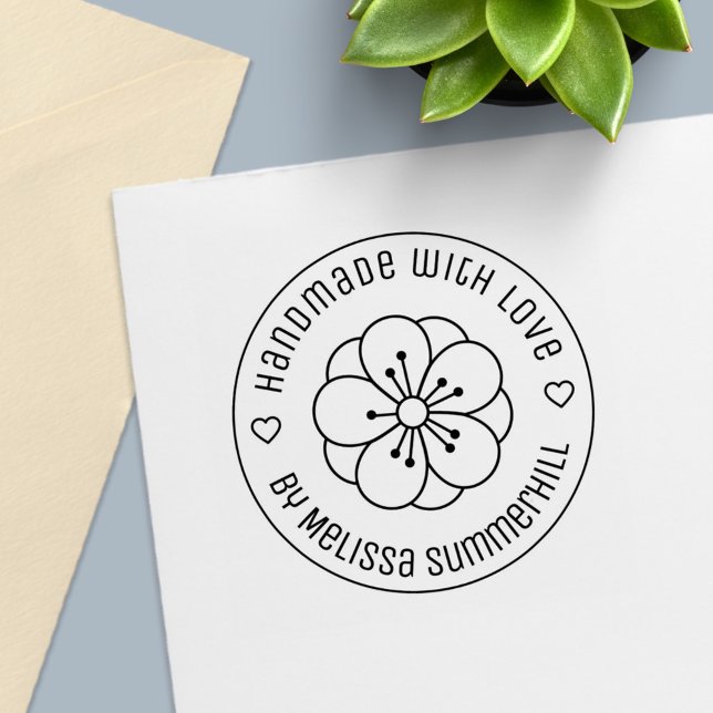 Sakura Cherry Blossom Flower Handmade with Love Självfärgande Stämpel (Skapare uppladdad)