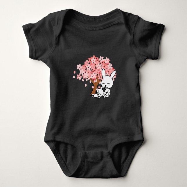 Sakura Cherry Träd Coola Cute Kawaii bunny Rabbits T Shirt (Framsida)