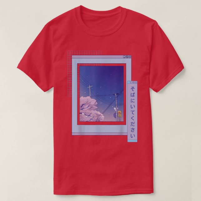 Sakura Cute Anime Vaporwave Japanska nattstaden T- T Shirt (Design framsida)