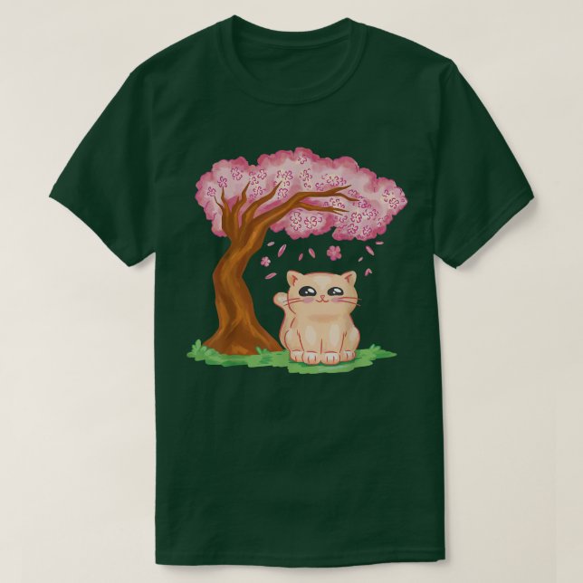 Sakura Cute Cat Kawaii Japanese Cherry Blossom Ani T Shirt (Design framsida)
