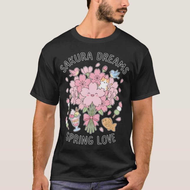 Sakura Drömmar Vår Kärlek Kawaii Körsbärsblomma T Shirt (Framsida)