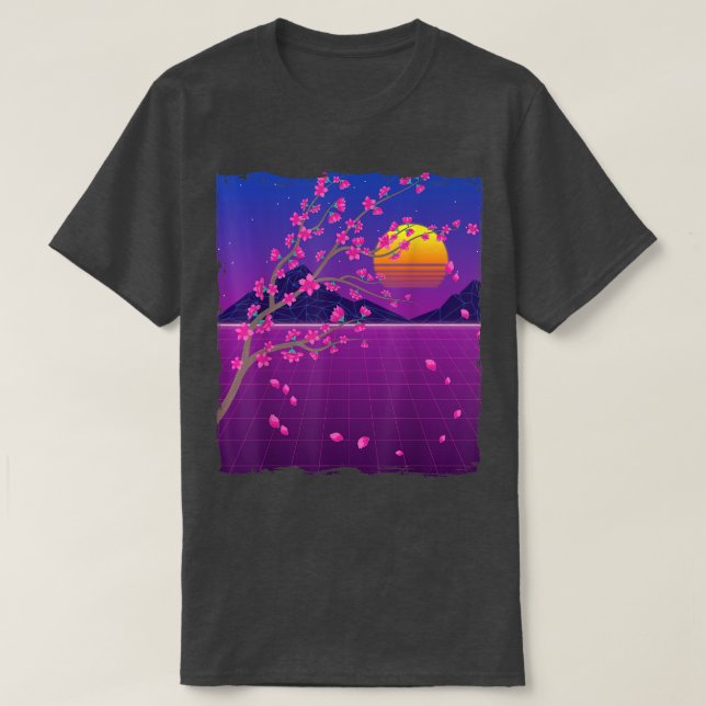 Sakura Flower Japan 80s Vaporwave Sunset Cherry Bl T Shirt (Design framsida)