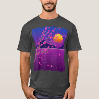 Sakura Flower Japan 80s Vaporwave Sunset Cherry Bl T Shirt
