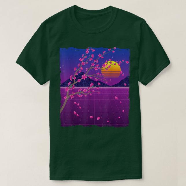 Sakura Flower Japan 80s Vaporwave Sunset Cherry Bl T Shirt (Design framsida)