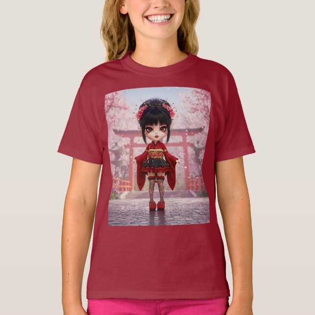 Sakura Flower Kawaii Doll T Shirt (Framsida)