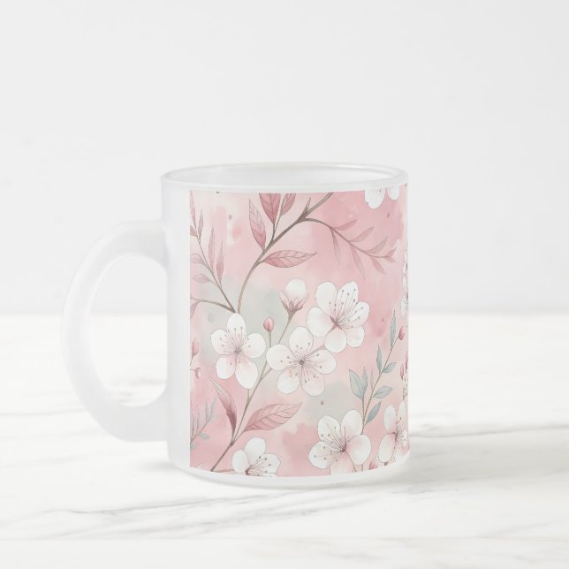 Sakura Flower Mönster Rosa Frostad Glasmugg (Vänster)