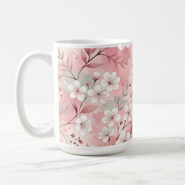 Sakura Flower Mönster Rosa Kaffemugg (Vänster)