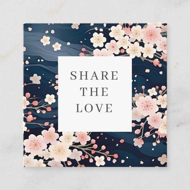Sakura Flower Navy Vinkar Loyalty Card Fyrkantigt Visitkort (Framsida)