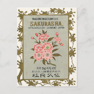 Sakura Flowers Vintage Japansk Silke-etikett Vykort