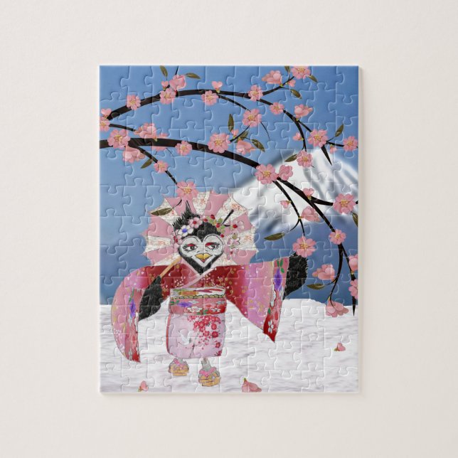Sakura Geisha Bird i Blommarna Snö Cherry Pussel (Vertikal)