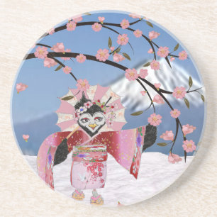 Sakura Geisha Bird i Blommarna Snö Cherry Underlägg