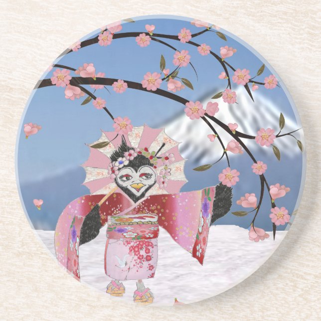 Sakura Geisha Bird i Blommarna Snö Cherry Underlägg (Framsidan)